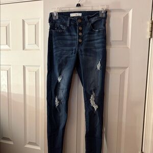 KanCan High Rise Distressed Dark Blue Jeans